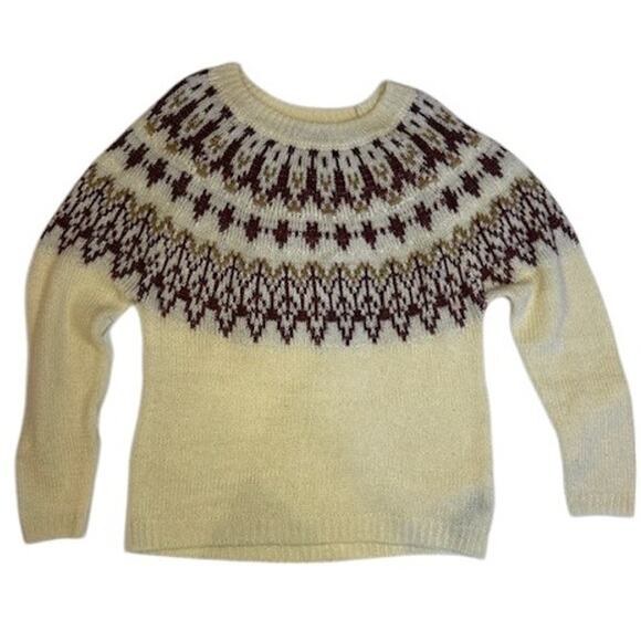 STOIC Cream and Burgandy Fairisle Nordic Oversized Sweater Women's MEDIUM - Picture 1 of 8